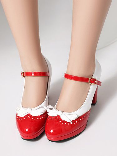 Chaussures Mary Jane rouges vintage à volants et bout rond avec nœud - milanoo.com - Modalova