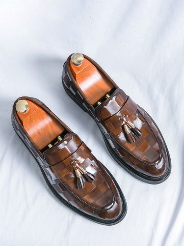 Mocassins à pampilless chaussures à enfiler bout pointu style Penny motif épissure verni talons bas chaussures de soirée - milanoo.com - Modalova