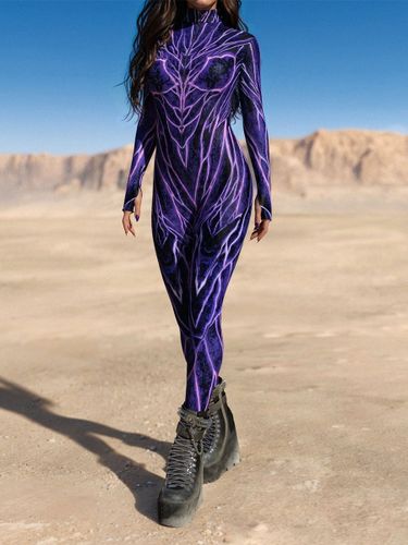 Combinaisons Zentai à motifs Purple Vein Circuit Body pour femme Combinaison moulante à motif biotechnologique imprimé 3D - milanoo.com - Modalova