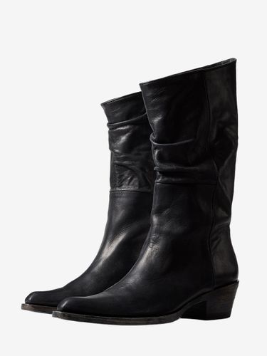 Bottes plates noires à bout pointu et froncées mi-mollet - milanoo.com - Modalova