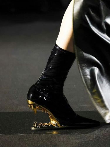 Bottines noires à bout pointu et talon compensé en PU - milanoo.com - Modalova