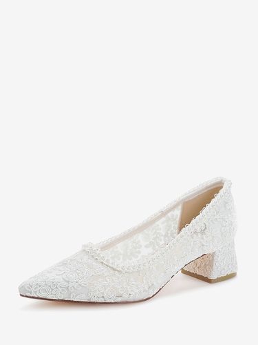 Chaussures de mariée en dentelle à bout pointu et talon compensé - milanoo.com - Modalova