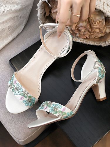 Chaussures de mariée à bout ouvert et talon compensé brodées de fleurs - milanoo.com - Modalova