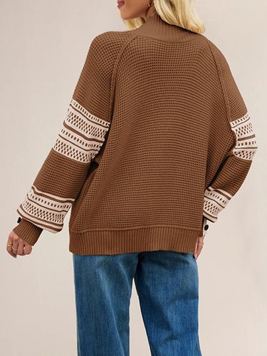 Pull en maille à col montant et rayures manches boutonnées collection 2026 - milanoo.com - Modalova