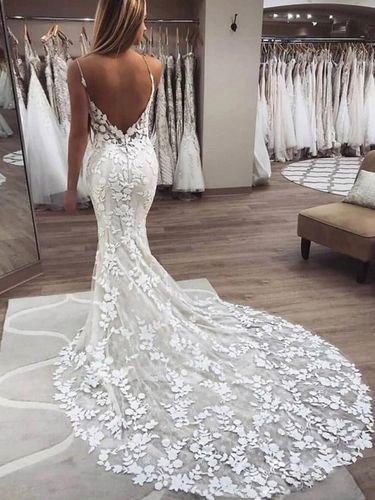 Robe de mariée sirène en dentelle à bretelle dos nu à grande traîne - milanoo.com - Modalova