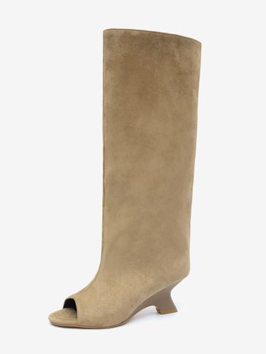 Bottes hautes en daim à bout ouvert et talon design - milanoo.com - Modalova