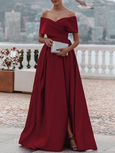 Robe de soirée trapèze en satin à épaules dénudées et traîne plissée pour dîner formel - milanoo.com - Modalova