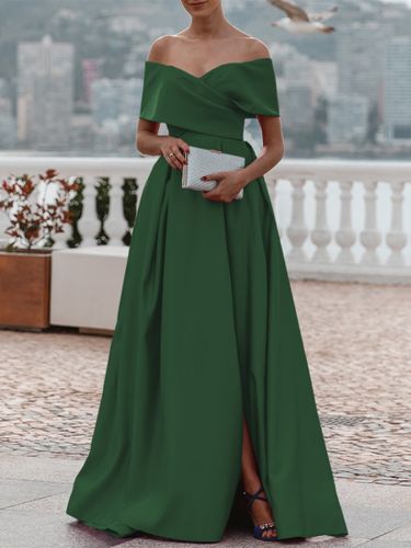Robe de soirée trapèze en satin à épaules dénudées et traîne plissée pour dîner formel - milanoo.com - Modalova