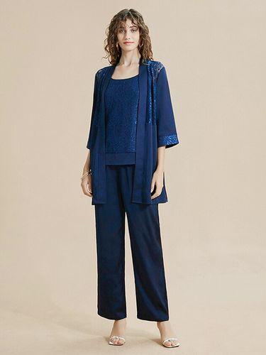 Robe de mère de la mariée col bijou manches 3/4 dentelle longueur cheville pour invitée de mariage - milanoo.com - Modalova