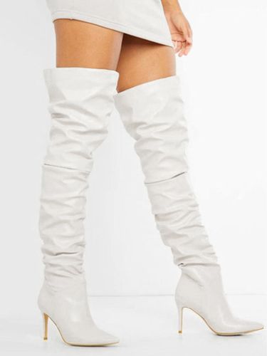 Bottes au Genou à Talons Hauts avec Bout Pointu en Cuir Synthétique Unicolore - milanoo.com - Modalova
