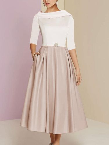 Robe mère de la mariée col bateau manches 3/4 ligne a ceinture longueur cheville robes d\'invitées de mariage personnalisation gratuite - milanoo.com - Modalova