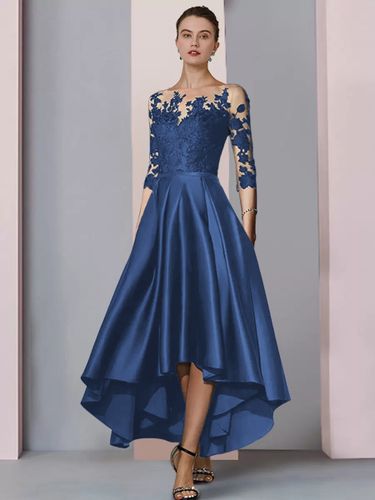 Robe de mariée pour mère col bijou manches 3/4 ligne a dentelle longueur thé robes d\'invitées pour mariage - milanoo.com - Modalova