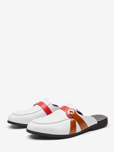 Mules blanches à bout rond et boucle pantoufles sans talon - milanoo.com - Modalova