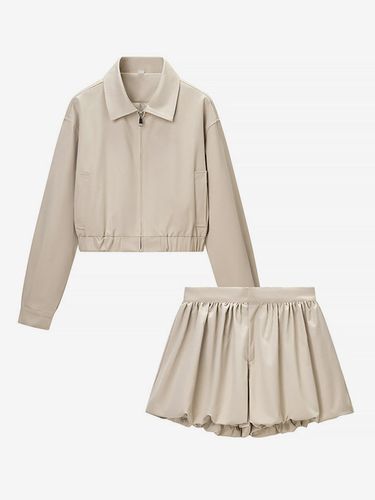 Ensemble 2 pièces : pantalon plissé en polyester col rabattu manches longues - milanoo.com - Modalova