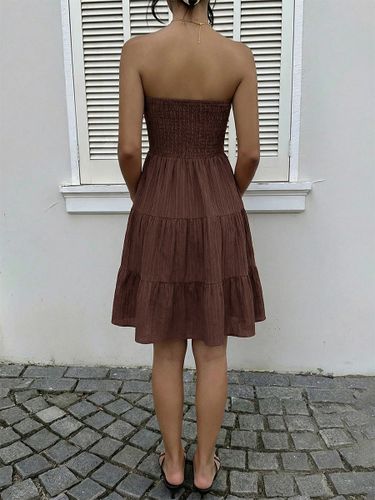 Robe d'été marron clair pour une soirée en amoureux mini sans manches et dos nu - milanoo.com - Modalova