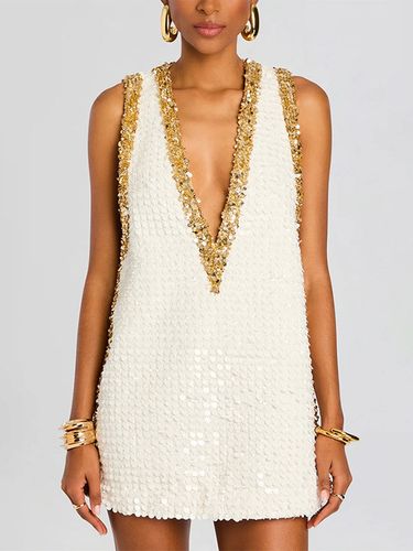 Robe de soirée mini dorée à sequins col en V sans manches sexy et semi-formelle - milanoo.com - Modalova