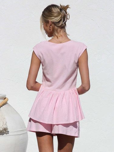 Ensemble deux pièces à col V et manches courtes haut et pantalon ensemble d'été - milanoo.com - Modalova