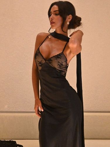 Robe de soirée maxi à bretelles et rubans au cou cintrée style chic semi-formel - milanoo.com - Modalova