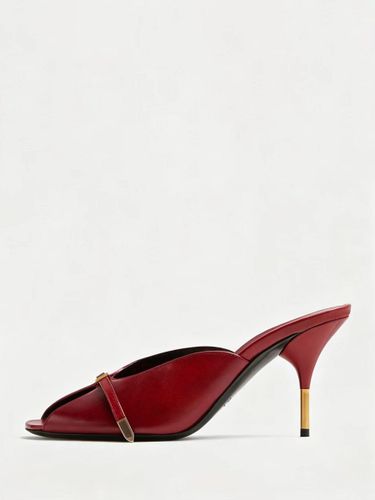 Sandales à talons hauts argentées en cuir de vachette bout ouvert détail boucle sans talon - milanoo.com - Modalova