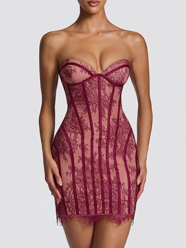 Robe de soirée mini bordeaux sans bretelles à lacets dos nu sexy et semi-formelle - milanoo.com - Modalova