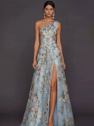 Robe de mère de la mariée décolleté travaillé sans manches coupe trapèze fente sur le devant robe d'invitée de mariage - milanoo.com - Modalova