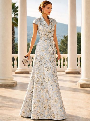 Robe de mère décolleté travaillé manches courtes coupe trapèze ceinture robe d'invitée de mariage - milanoo.com - Modalova