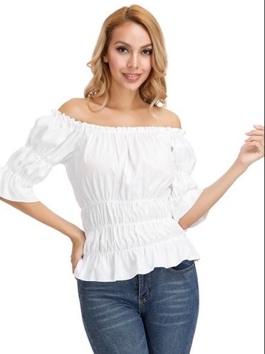 T-shirt à manches courtes plissé à épaules dénudées - milanoo.com - Modalova