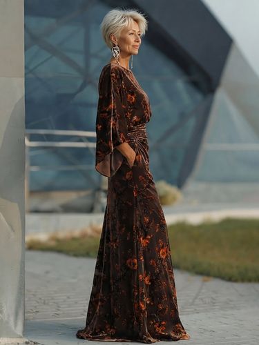 Robe de mère de la mariée col bijou manches 3/4 robe de bal plissée robe d'invitée de mariage - milanoo.com - Modalova