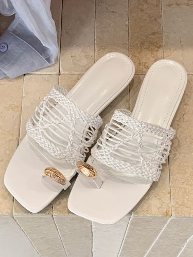 Sandales blanches d'été à brides et bout en résille sans talon - milanoo.com - Modalova