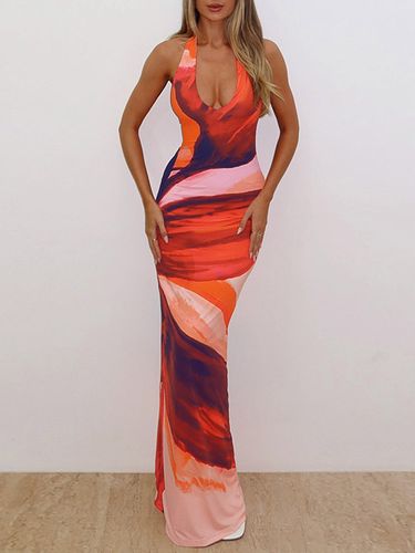 Robe de vacances maxi dos nu sans manches à lacets et col en U robe chic - milanoo.com - Modalova