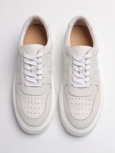 Baskets blanches décontractées en cuir véritable bout rond à lacets - milanoo.com - Modalova
