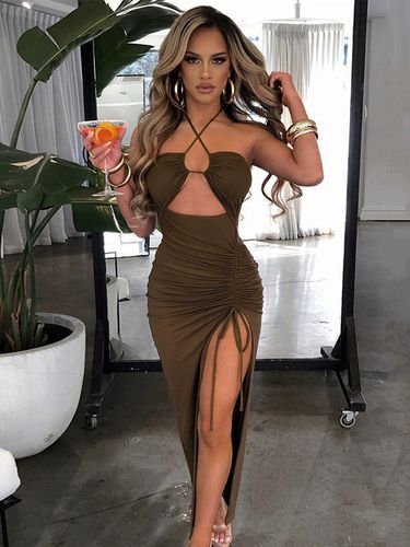 Robe de soirée marron foncé en polyester sans manches à dos nu - milanoo.com - Modalova
