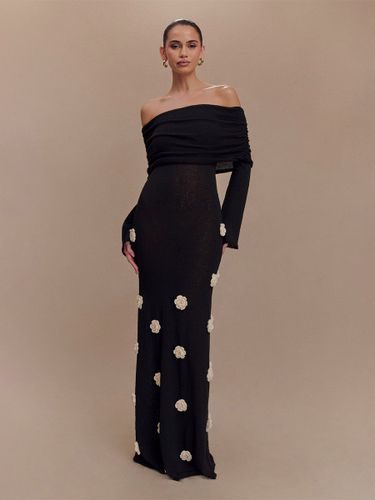 Robe de soirée blanche décontractée à fleurs manches longues et épaules dénudées ornée de fleurs - milanoo.com - Modalova