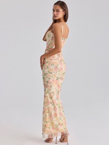 Robe de soirée maxi à bretelles col sans manches imprimée sexy semi-formelle - milanoo.com - Modalova