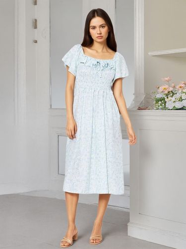 Robe longue d'été douce imprimée à fleurs col carré manches courtes et dos nu à encolure carrée - milanoo.com - Modalova