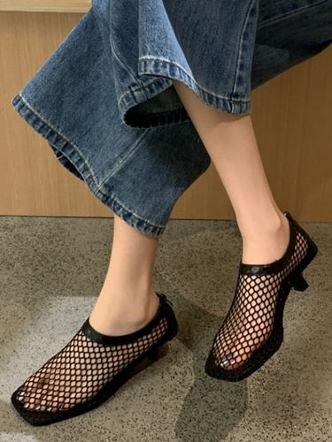 Escarpins noirs à petits talons et bout carré en résille - milanoo.com - Modalova