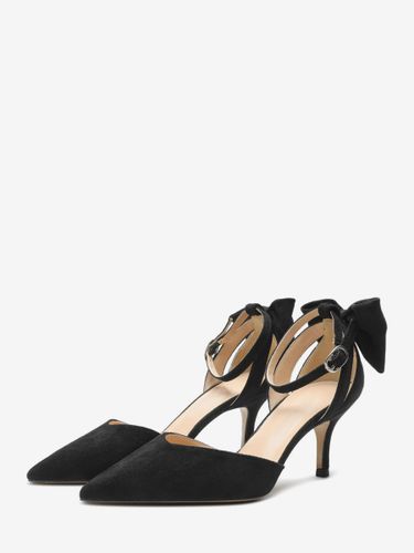 Escarpins noirs de soirée en daim à bout ouvert et nœud talons hauts - milanoo.com - Modalova
