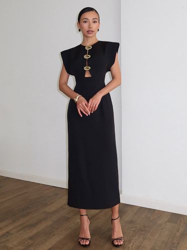 Robe de soirée maxi à col rond et boutons sans manches élégante et semi-formelle - milanoo.com - Modalova