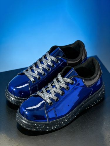 Baskets de skate bleues métallisées à bout rond et lacets chaussures décontractées - milanoo.com - Modalova