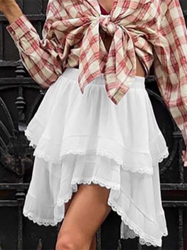 Jupe mini asymétrique à taille élastique et bordure en dentelle à volants - milanoo.com - Modalova
