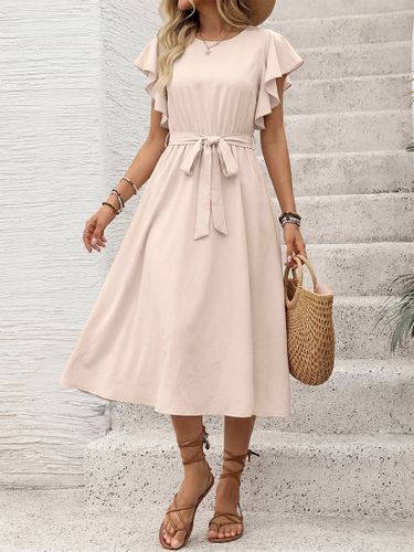 Robe de vacances mi-longue fluide à col rond et manches papillon - milanoo.com - Modalova