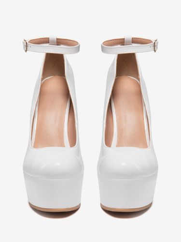 Chaussures compensées blanches à plateforme bout rond à enfiler bride cheville talons compensés - milanoo.com - Modalova