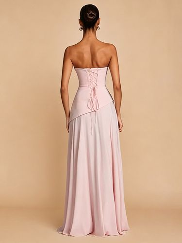 Robe de soirée trapèze bustier en mousseline avec traîne plissée robe de concours de beauté - milanoo.com - Modalova