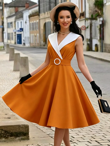 Robe cocktail swing vintage années 1950 sans manches taille moyenne style rétro - milanoo.com - Modalova