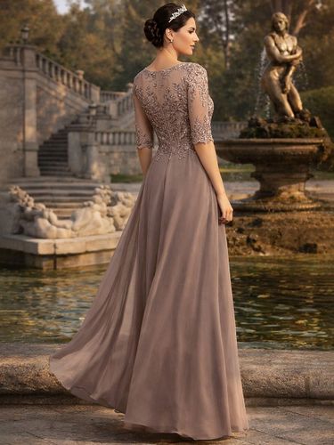 Robe de mère en dentelle mousseline encolure travaillée combinaison manches courtes robes d'invitée de mariage en dentelle - milanoo.com - Modalova