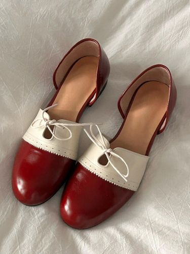 Chaussures vintage rougess bout rond patchwork lacets style décontracté - milanoo.com - Modalova