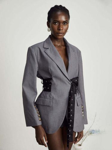 Robe blazer courte à revers cranté ceinture à rivets et taille cintrée - milanoo.com - Modalova
