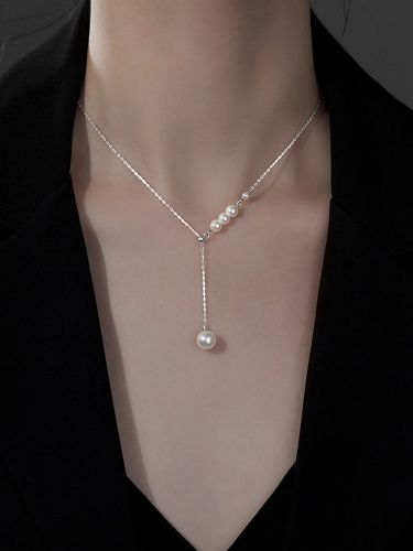 Collier ras-de-cou minimaliste en perles petit collier de devant longue perle pendante. Bijou de cou avec une seule perle - milanoo.com - Modalova