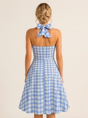 Robe élégante cintrée à carreaux bleus avec jupe trapèze parfaite pour les fêtes d'été - milanoo.com - Modalova