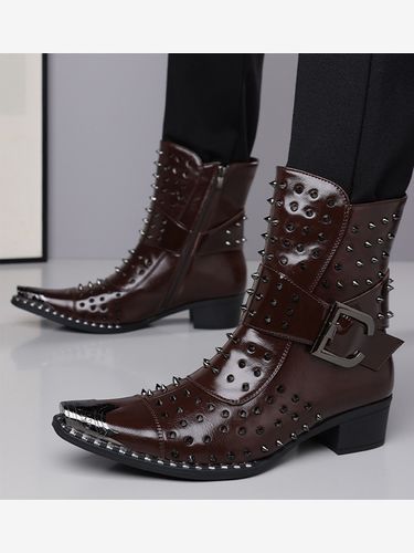 Bottines noires bout pointu rivets et boucle - milanoo.com - Modalova